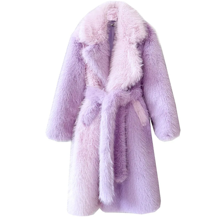 ZADORIN New Spliced Oversize Belted Long Faux Fur Coat Woman Winter Clothes Furry Jacket Fur Faux Coat New in Coats & Jackets