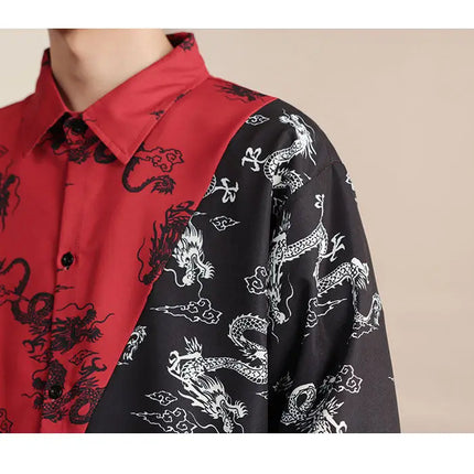 Camicie in Stile Cinese per Uomo, Nuove Camicie Retrò con Drago Rosso, Comode e Casual, Abbigliamento Tradizionale per Kung Fu e Tai Chi