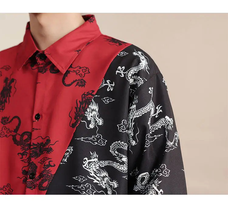 Camicie in Stile Cinese per Uomo, Nuove Camicie Retrò con Drago Rosso, Comode e Casual, Abbigliamento Tradizionale per Kung Fu e Tai Chi