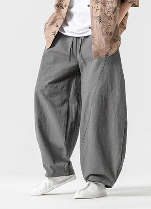 Pantaloni autunnali da uomo stile giapponese comodi pantaloni di lino in cotone maschio casual allentato retrò Harajuku pantaloni a gamba larga da uomo