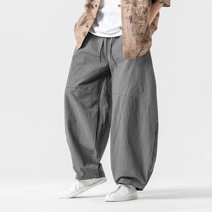 Pantaloni autunnali da uomo stile giapponese comodi pantaloni di lino in cotone maschio casual allentato retrò Harajuku pantaloni a gamba larga da uomo