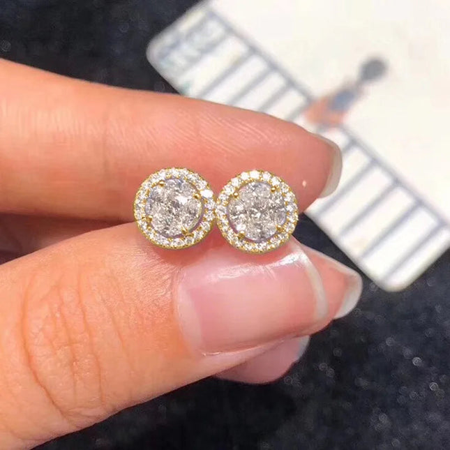 Hip Hop Female Earrings 925 Sterling Silver Small Round Shaped Earrings for Women Bling Zirconia Ear Fashion Statement Jewelry PlatiNum