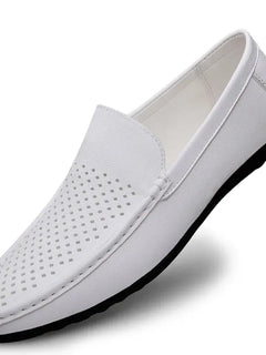 Mocassini da Uomo in Pelle Traforata Estivi Traspiranti Slip-On Taglie Grandi 38-47 Neri Bianchi Scarpe da Guida