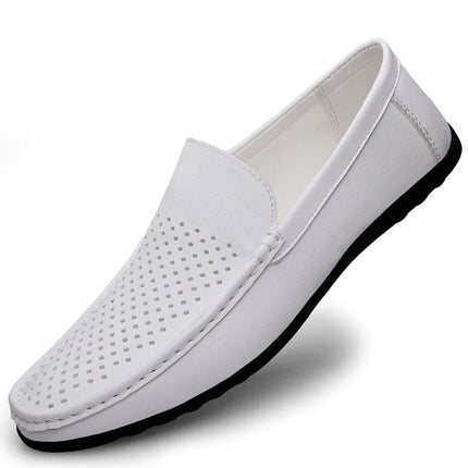 Mocassini da Uomo in Pelle Traforata Estivi Traspiranti Slip-On Taglie Grandi 38-47 Neri Bianchi Scarpe da Guida