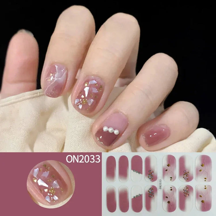 14Tips 3D Flowers Gradient Color Adhesive UV Gel Nail Stickers Fashionable Marble Pattern Nail Wraps DIY Manicure Arts Decals