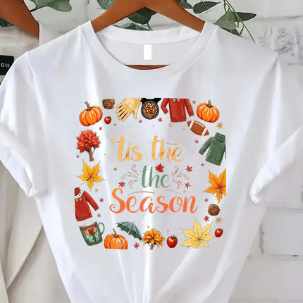 Comoda maglietta da donna con stampa "T-shirt Falling Leaves Rising Spirits - Maglietta con grafica floreale autunnale"