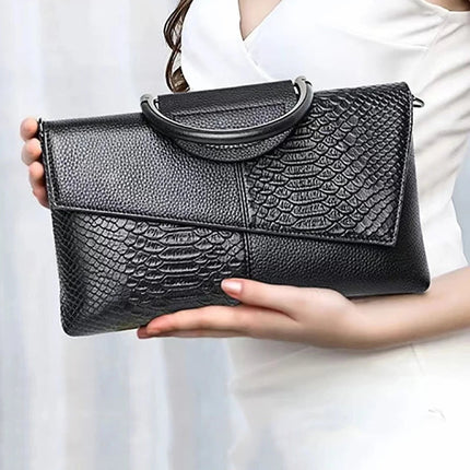 Female Shoulder Messenger Bags Casual Crossbody Bag Black PU Leather 2024Trend Women Stone Print Chain Envelope Clutch Purses PlatiNum