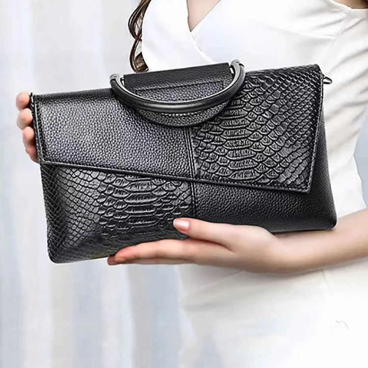Female Shoulder Messenger Bags Casual Crossbody Bag Black PU Leather 2024Trend Women Stone Print Chain Envelope Clutch Purses PlatiNum
