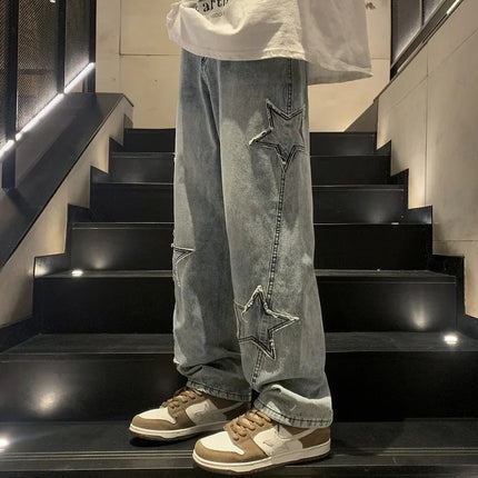 Jeans da Uomo Stile Hip-Hop Americano Taglia Asiatica, Pantaloni Larghi a Gamba Dritta di Tendenza Streetwear