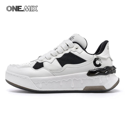 Scarpe da Corsa ONEMIX per Uomo, Tendenza Autunno Inverno, Morbide ed Elastiche con Assorbimento degli Urti, Tomaia in Pelle, Suola Spessa, Stile Sportivo Casual PlatiNum