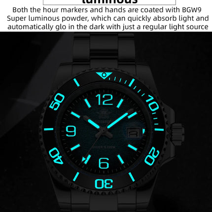 ADDIESDIVE 41mm Men's Diving Watch AD2513 200m Waterproof 316L Stainless Steel Quartz Wrist Watch Calendar BGW9 Super Luminous