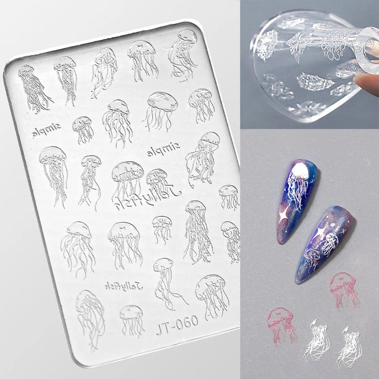 Gothic Letter Nail Art Transfer Printing Steel Plate Nail Art Silicone Stamp Star Heart Dot Bowknot Lace Manicure Tool Templates