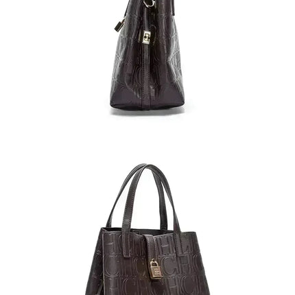 CH Large Capacity Handbag Luxury Brand Temperament Letter Print with Lock Design 2025 Trendy Women's Crossbody Bag PlatiNum