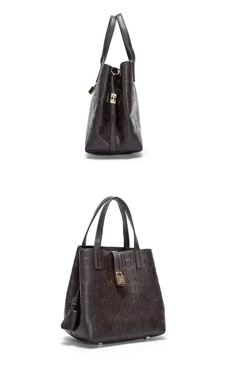 CH Large Capacity Handbag Luxury Brand Temperament Letter Print with Lock Design 2025 Trendy Women's Crossbody Bag PlatiNum