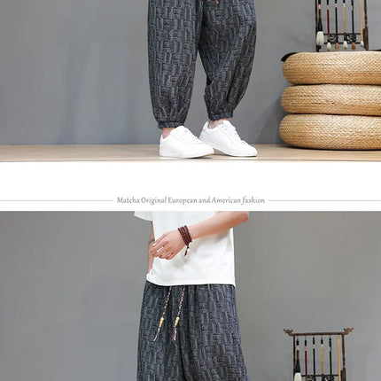 Pantaloni a Gamba Larga Stile Cinese in Corduroy, Pantaloni Lantern da Uomo, Comodi e Traspiranti per Autunno e Inverno, Jogger Casual