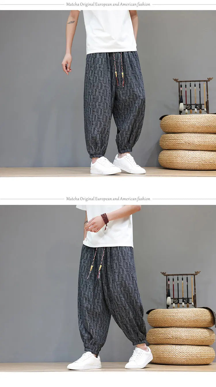 Pantaloni a Gamba Larga Stile Cinese in Corduroy, Pantaloni Lantern da Uomo, Comodi e Traspiranti per Autunno e Inverno, Jogger Casual