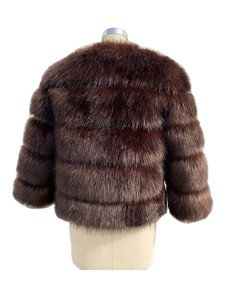 ZADORIN High Quality Faux Fox Fur Coat Women Luxury Fluffy Warm 3/4 Sleeve Fur Jacket for Women Winter Short Mink Coat Outerwear
