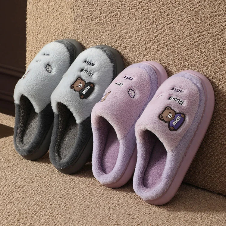 Thicken Warm Long Plush Slippers for Women Winter 2026 Chunky Platform Fluffy Furry Fur Slippers Couple Plus Size Indoor Shoes