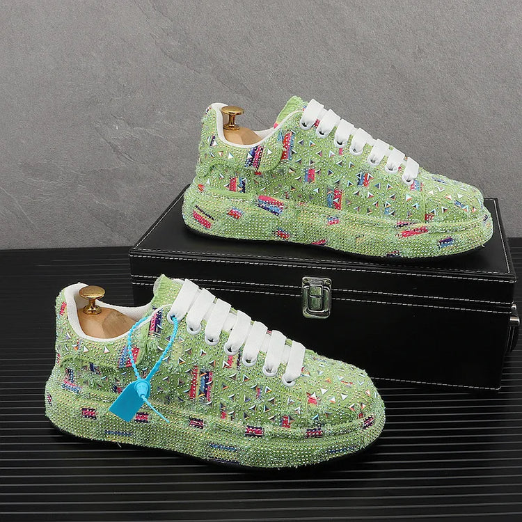 Hot Sale Rhinestone Canvas Shoes Mens Casual Skate Shoes Fashion Street Hip Hop Canvas Sneakers Men Platform Vulcanized Shoes