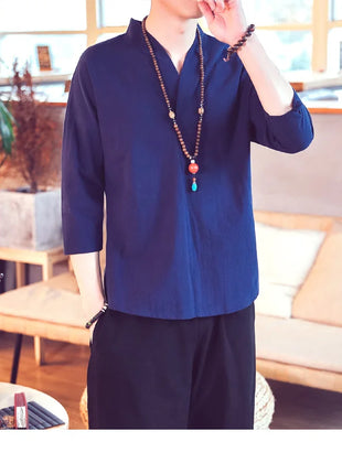 Kimono estivo stile giapponese manica corta uomo nuovo cotone a mezza manica lino traspirante abbigliamento uomo t-shirt giapponese Yukata top