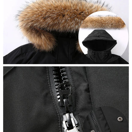 Winter -30 Degree Down Jacket Men Down Cotton Parkas Coat Mid-length Large Fur Collar Male Thicken Coat Snow Overcoat Parka