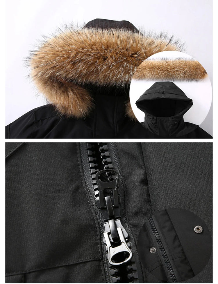 Winter -30 Degree Down Jacket Men Down Cotton Parkas Coat Mid-length Large Fur Collar Male Thicken Coat Snow Overcoat Parka