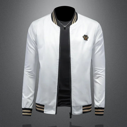 Minglu Spider Embroidery Men's Jackets High Quality Stand Collar Solid Color Sport Casual Spring Autumn Male Coats Plus Size 5XL