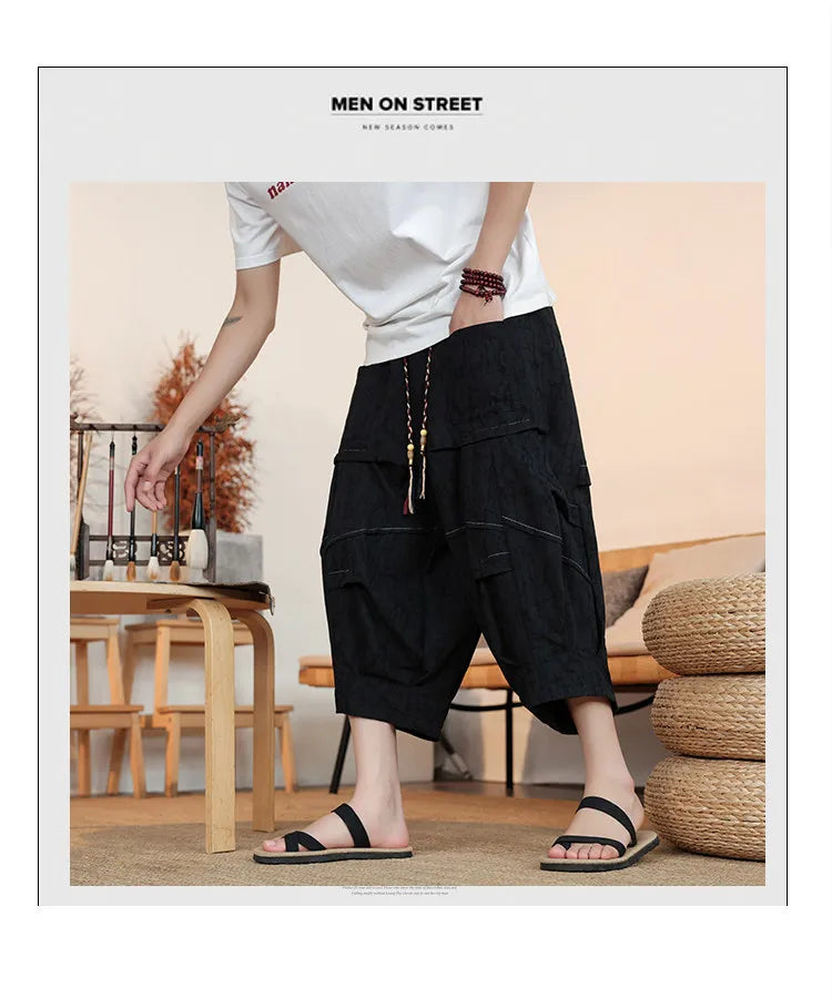 Pantaloncini Estivi da Uomo Taglie Forti in Cotone Comodi Stile Cinese Vintage Moda Casual Sportivi a Lanterna Taglie Grandi fino alla 8XL