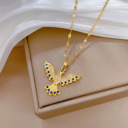 Trendy Phoenix Stainless Steel Cubic Zirconia Necklaces For Women Men Gold Color Metal Crystal Necklace Party Everyday Jewelry PlatiNum