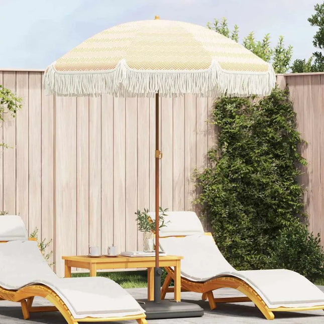 Yellow and White Beach Umbrella, 160x160 cm, Tiltable, UV Resistant, Lightweight and Portable, Ideal for Garden and Terrace
