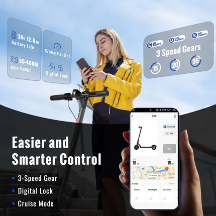 Scooter elettrico 350W Motore 36V 10.4Ah 30km Gamma 8,5 pollici Pneumatico a nido d'ape Monopattini elettrici con app 2026 Regali di Capodanno