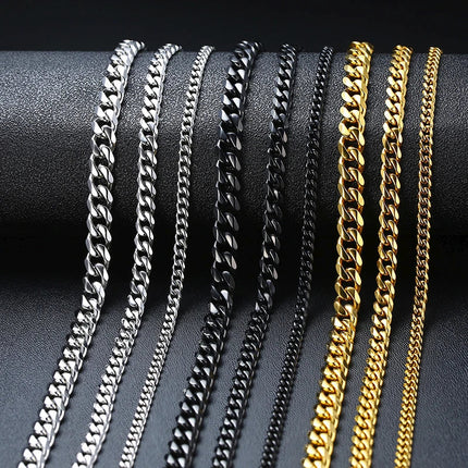 3-11MM Classic Cuban Chain Necklace for Men Women,Silver Black Gold Grey Color Stainless Steel Chains,Basic Punk Jewelry Gift PlatiNum