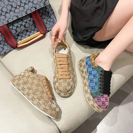 Spring 2025 New Khaki Crystal Women's Sneakers Fashion Versatile Casual Ladies Party Shiny Female Shoes