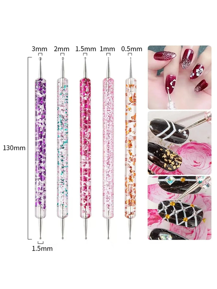 6/31Pcs Nail Art Brush Design Tip Painting Drawing Carving Dotting Pen FlatFan Liner Acrylic Gel UV Polish Nail Art Tools