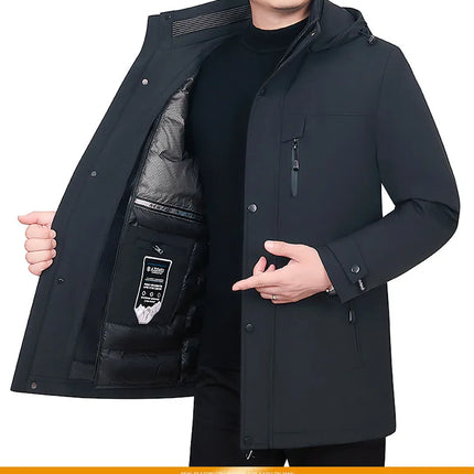 Men's Detachable Liner & Hat Puffer Coats Business Casual Hooded White Duck Down Jackets 2026 Winter Outwear Windproof Top Parka