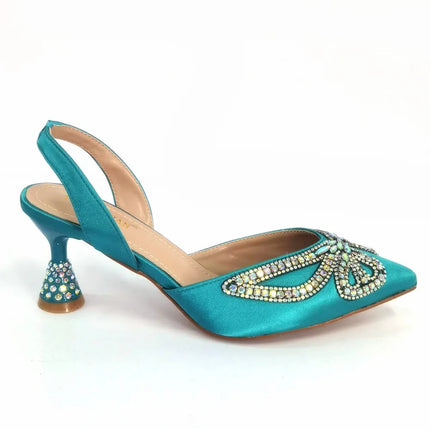 Venus Chan New Elegant Green Bling Bow décolleté con punta a punta per le donne 2024 Party italian strass scarpe e borse set coordinato