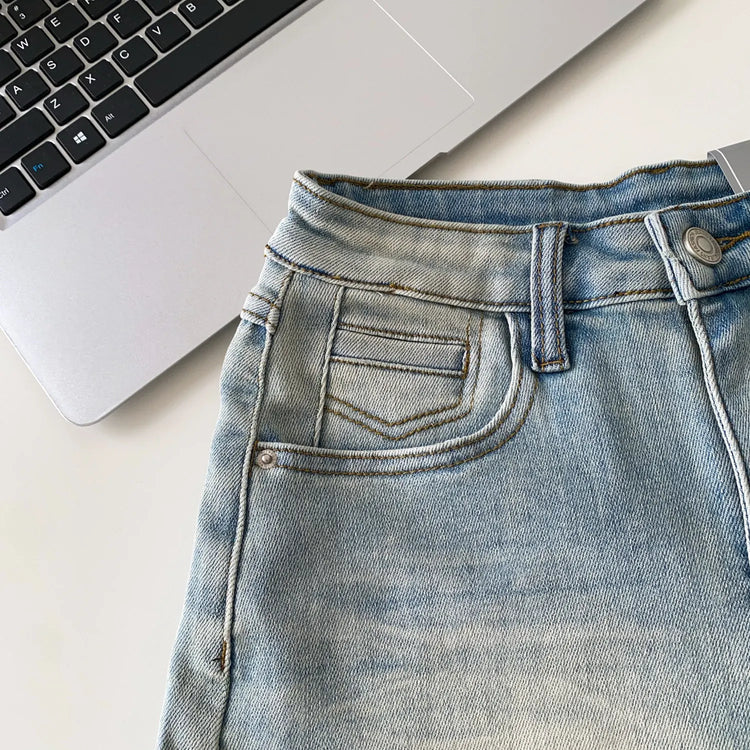 SINGREINY Pantaloncini in denim sfumato da donna, di alta qualità, estetici, casual, comodi, stile americano retrò, basici, da spiaggia