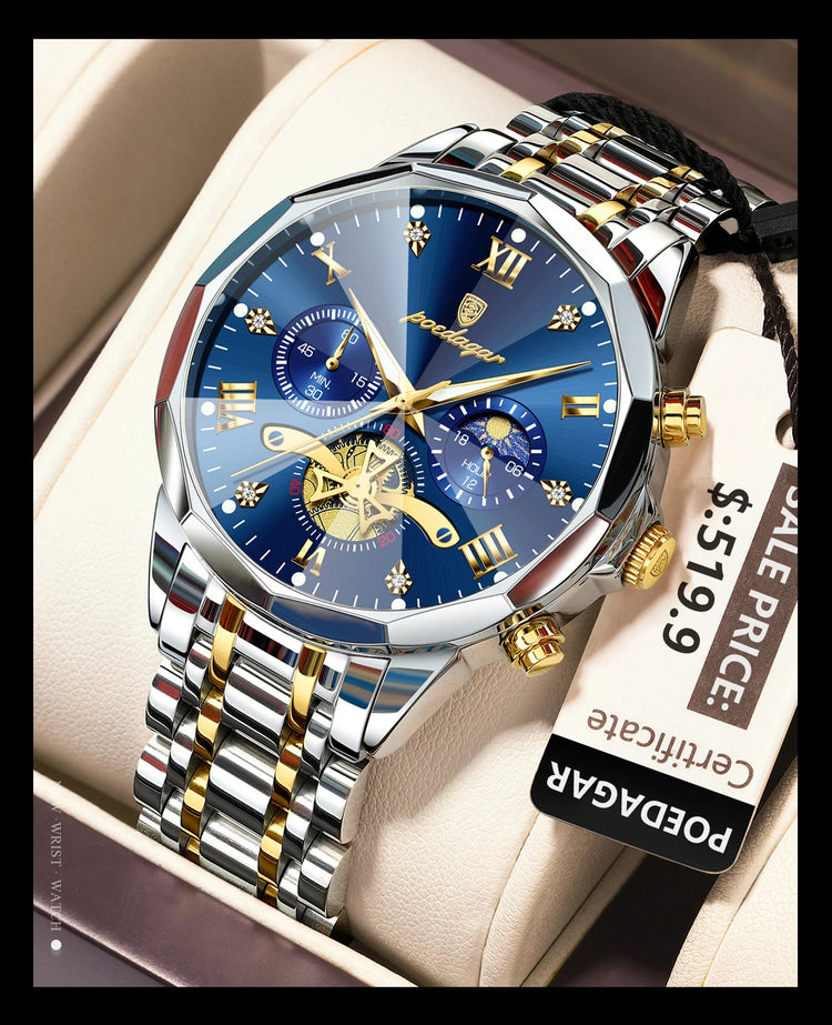 POEDAGAR Orologio da uomo di lusso Top originale impermeabile cronografo luminoso orologio da polso da uomo al quarzo in acciaio inossidabile orologi da uomo Reloj platinumshop