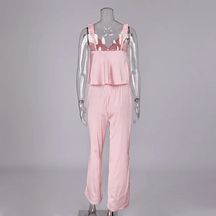 HiLoc Elegante Completo Pigiama in Raso Rosa, Set Primaverile da Casa con Canotta a Spalline Sottili e Pantaloni a Vita Alta, 2 Pezzi, Collezione 2026