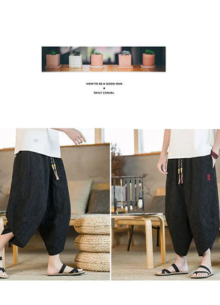 Kimono giapponese Pantaloncini tradizionali Pantaloni asiatici da uomo Samurai giapponese Pantaloni larghi da uomo in lino Yukata casual allentati
