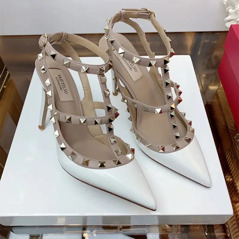 Shoes For Women 2025 Summer Luxury Punk Metal Rivet High Heels Gladiator Pointed Toe Stiletto Sandals Elegant Sexy Party Shoes