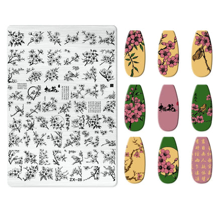 Flowers Love Nail Stamping Newspaper Splice Theme Irregular Stamping Plates Letter Nail Art Printing Stencil Tool Big Size Tools
