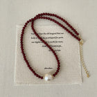 Minar French Silver Water Wave Chain Red Agate Beads Heart Beaded Pendant Necklaces for Women Gold Silver Plated Sweater Chain PlatiNum