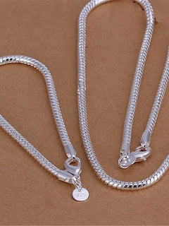 Fine 3MM Catena in osso di serpente Braccialetti in argento sterling 925 Collana Set di gioielli per uomo Donna Marchi di moda Regali di nozze per feste