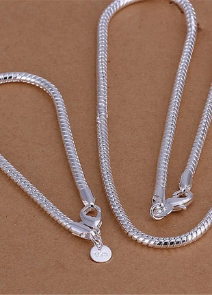 Fine 3MM Catena in osso di serpente Braccialetti in argento sterling 925 Collana Set di gioielli per uomo Donna Marchi di moda Regali di nozze per feste platinumshop