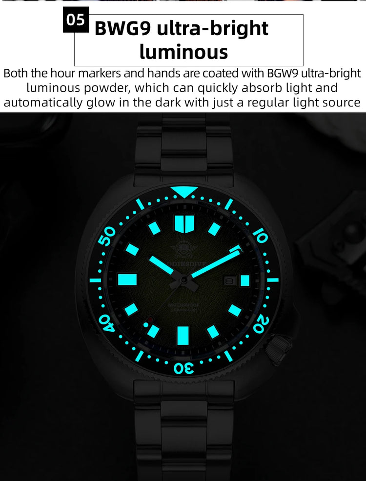 ADDIESDIVE Japan2115 New Men Watch Sapphire Glass BWG9 Ultra-Bright Luminous 200m Waterproof Wristwatch Luxury Quartz Watches