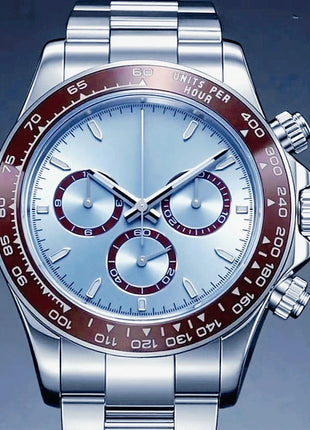 Orologi Meccanici Automatici di Lusso da Uomo 40mm, Cinturino in Acciaio Inossidabile Spazzolato, Elegante Quadrante Panda Nero Blu, Luminoso a Lunga Durata