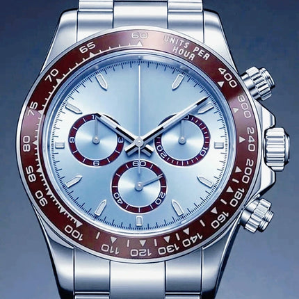 Orologi Meccanici Automatici di Lusso da Uomo 40mm, Cinturino in Acciaio Inossidabile Spazzolato, Elegante Quadrante Panda Nero Blu, Luminoso a Lunga Durata