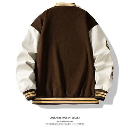 Men's Embroidered Jacket Baseball Jacket American Retro Couple Jacket Brown School Uniform Jacket Autumn Jacket Fashionable