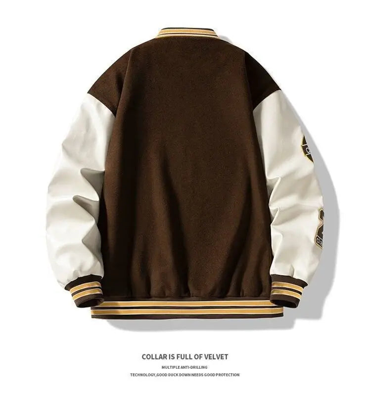 Men's Embroidered Jacket Baseball Jacket American Retro Couple Jacket Brown School Uniform Jacket Autumn Jacket Fashionable